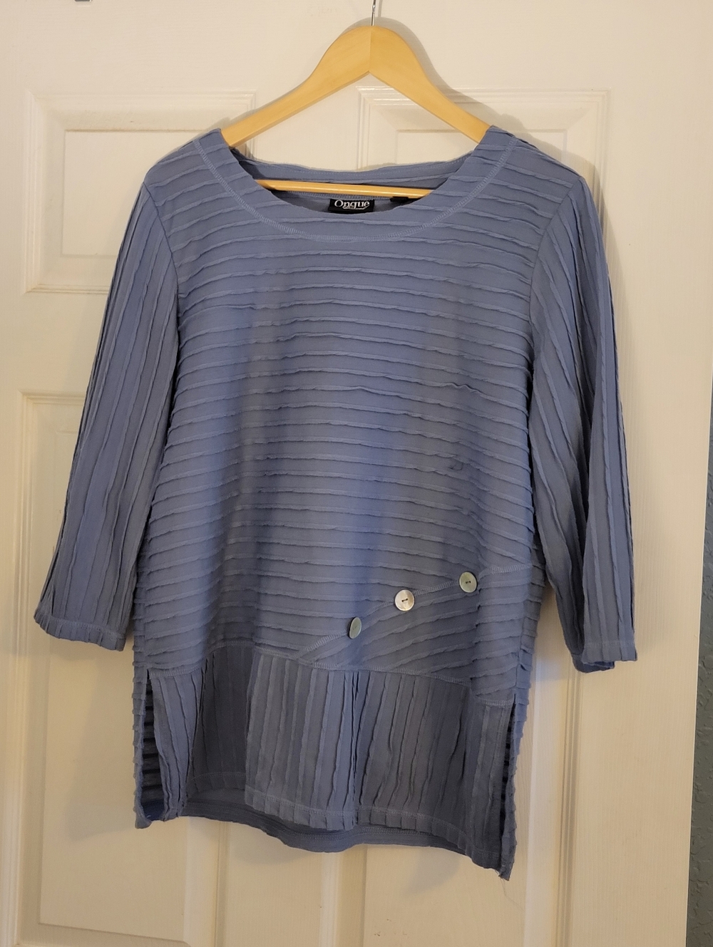 Onque Casual Light Blue Textured Button-Accent Women's Top Size XL